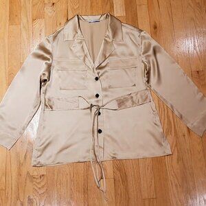 NWOT MM Lafleur Women's Silk Blouse Front Pockets Size S(4-6) Bust 42" Orig $265